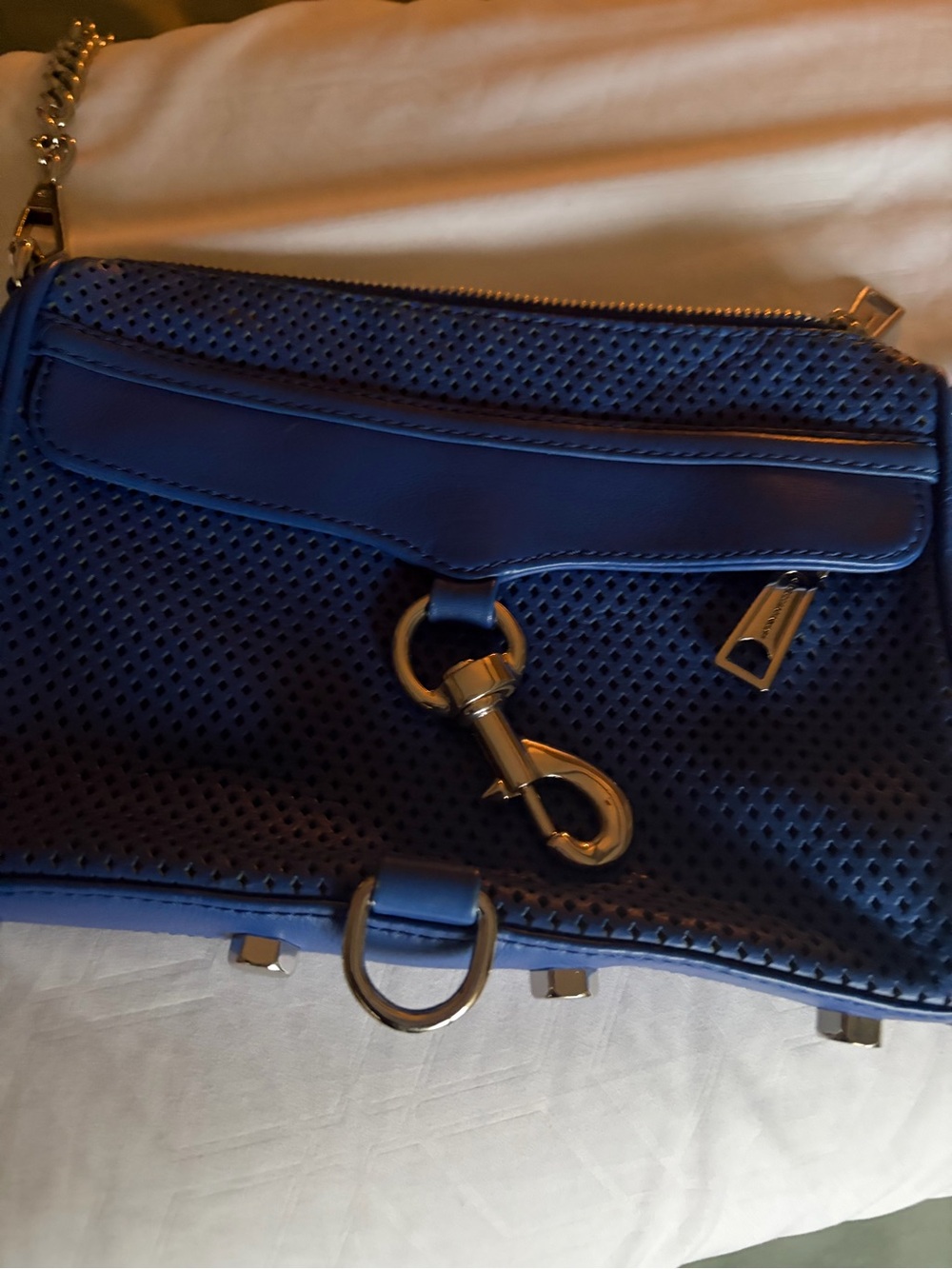 Rebecca Minkoff Royal Blue Perforated Convertible Crossbody with Silver Hardware
